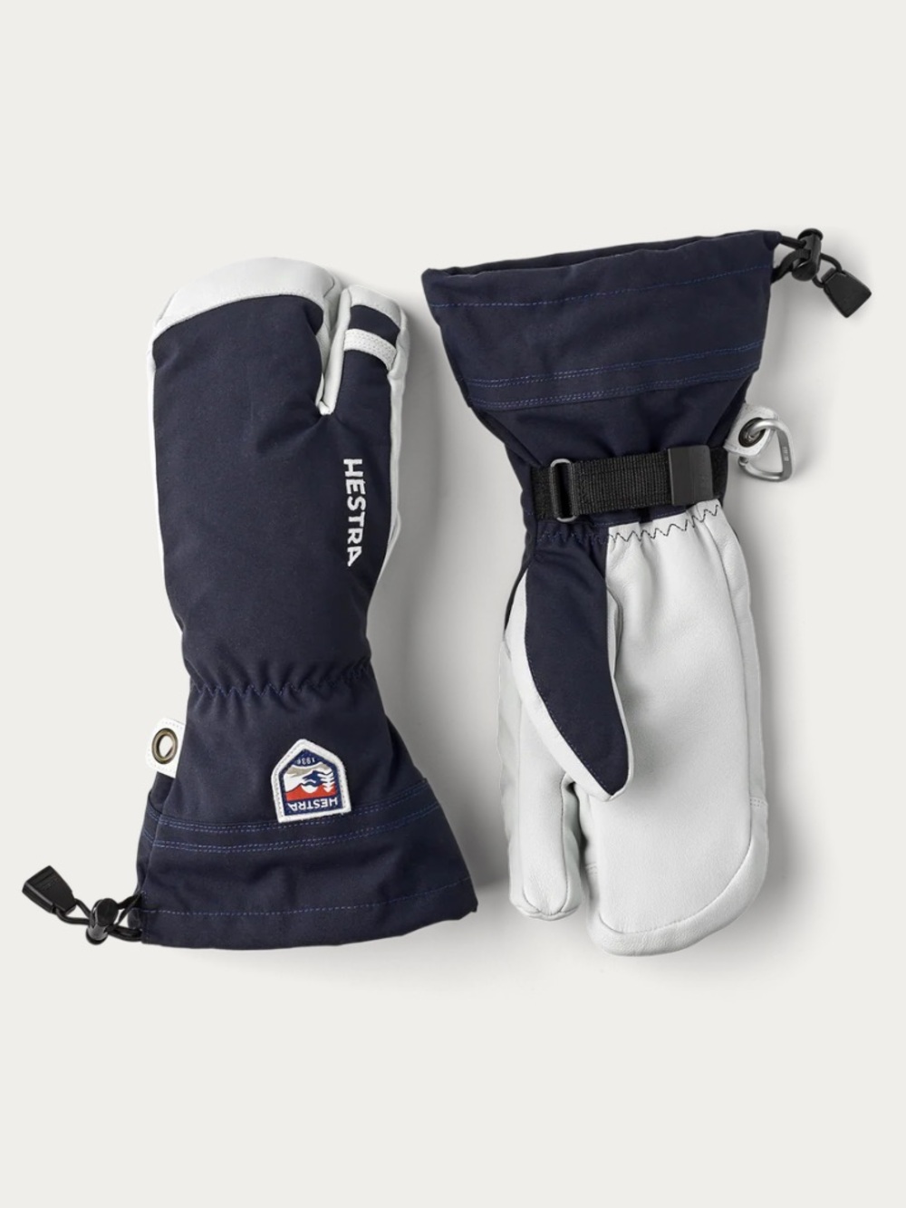 Hestra Army Leather Heli Ski Ski Three Finger Glove Navy Size 5